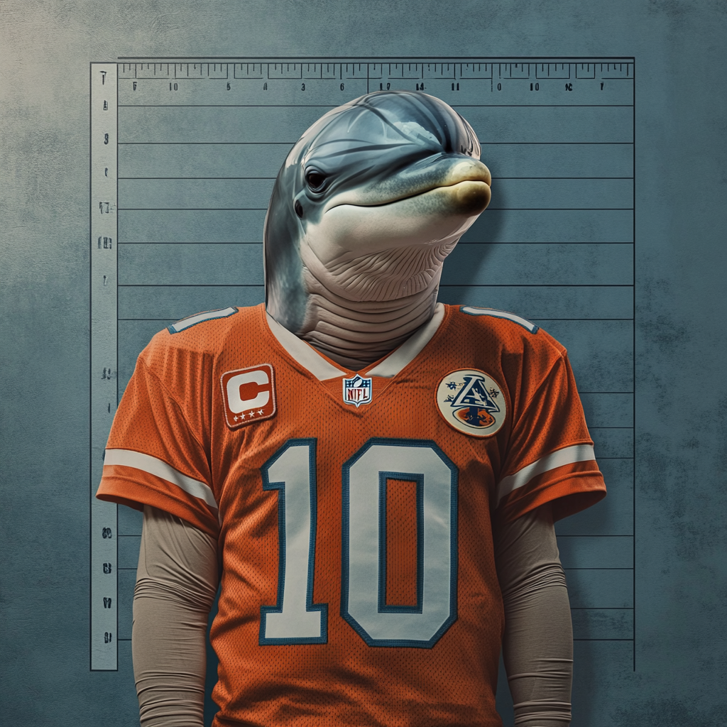 Miami Dolphins Jersey Dolphin with Johnny Cash Mugshot Expression