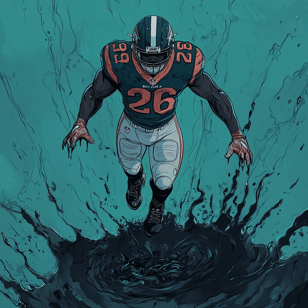 Miami Dolphins player Devon Achane in dark oil.