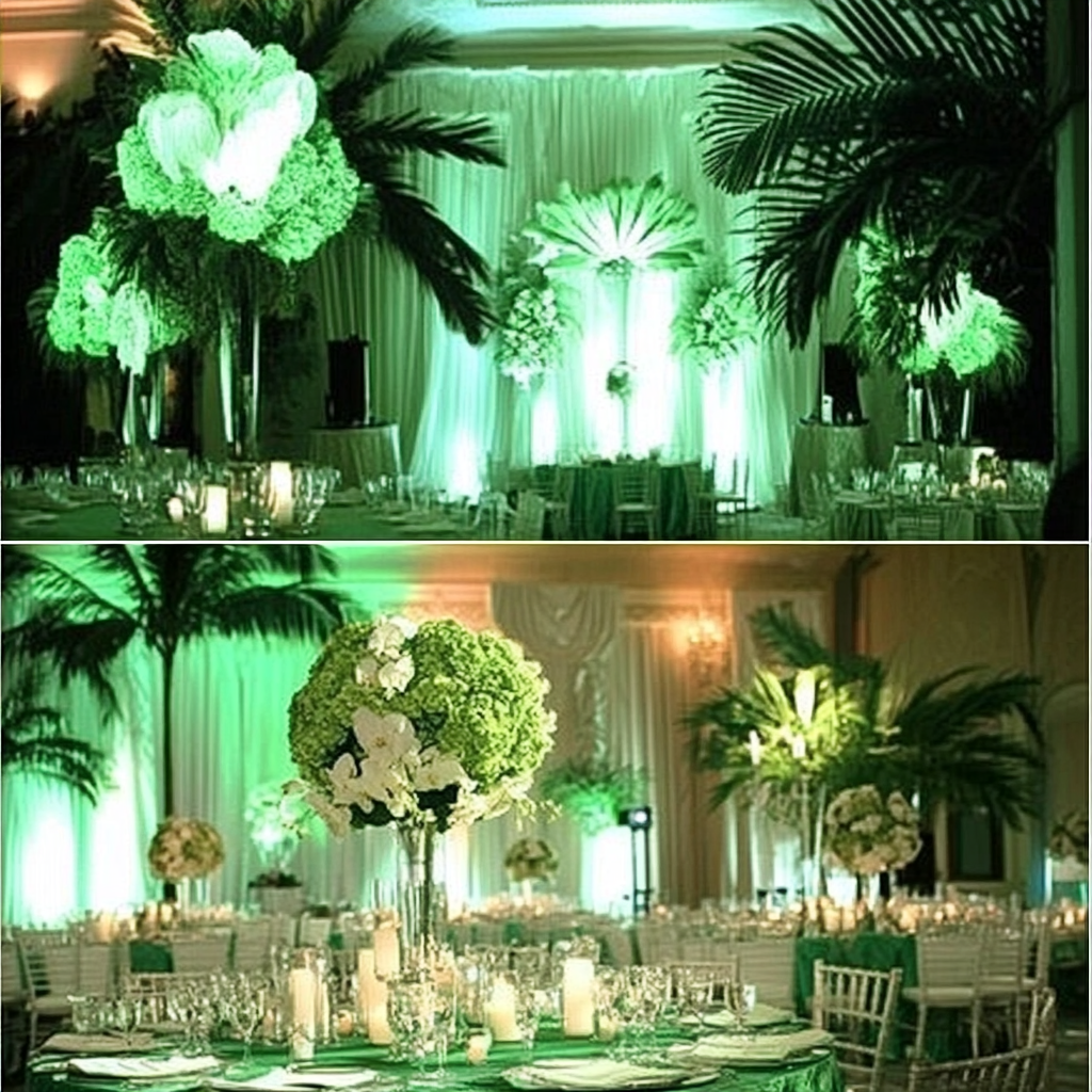 Miami Palm Royale party mood board with elegant decor. Celebrity style.