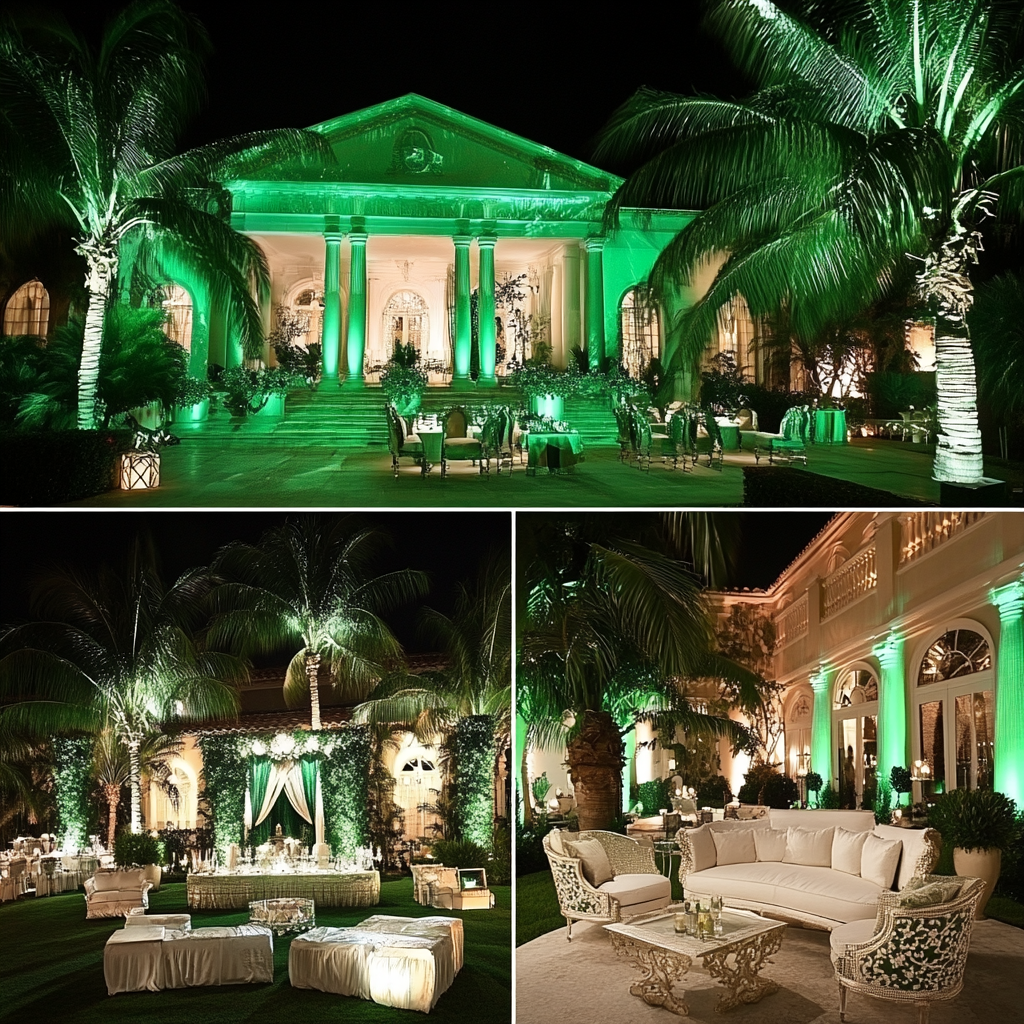 Miami Palm Royale themed party mood board: Classy, old money, elegant, designer look. Celebrity status.