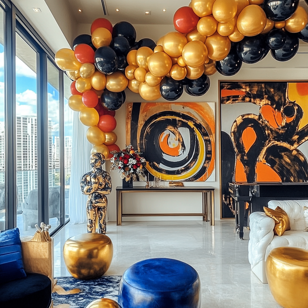 Miami apartment with event decorations and art antiques.