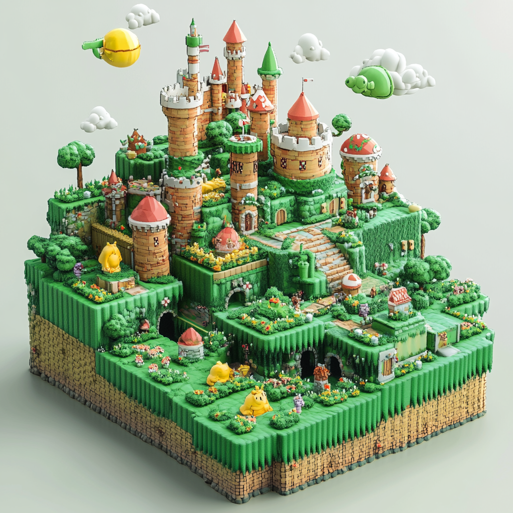 Microscopic Mario level, princess in another castle, next level.