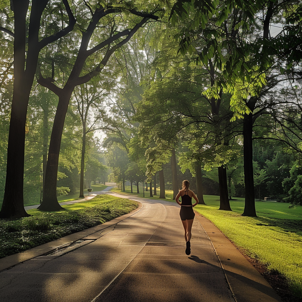 Mid-20s Woman Jogging in Beautiful Park