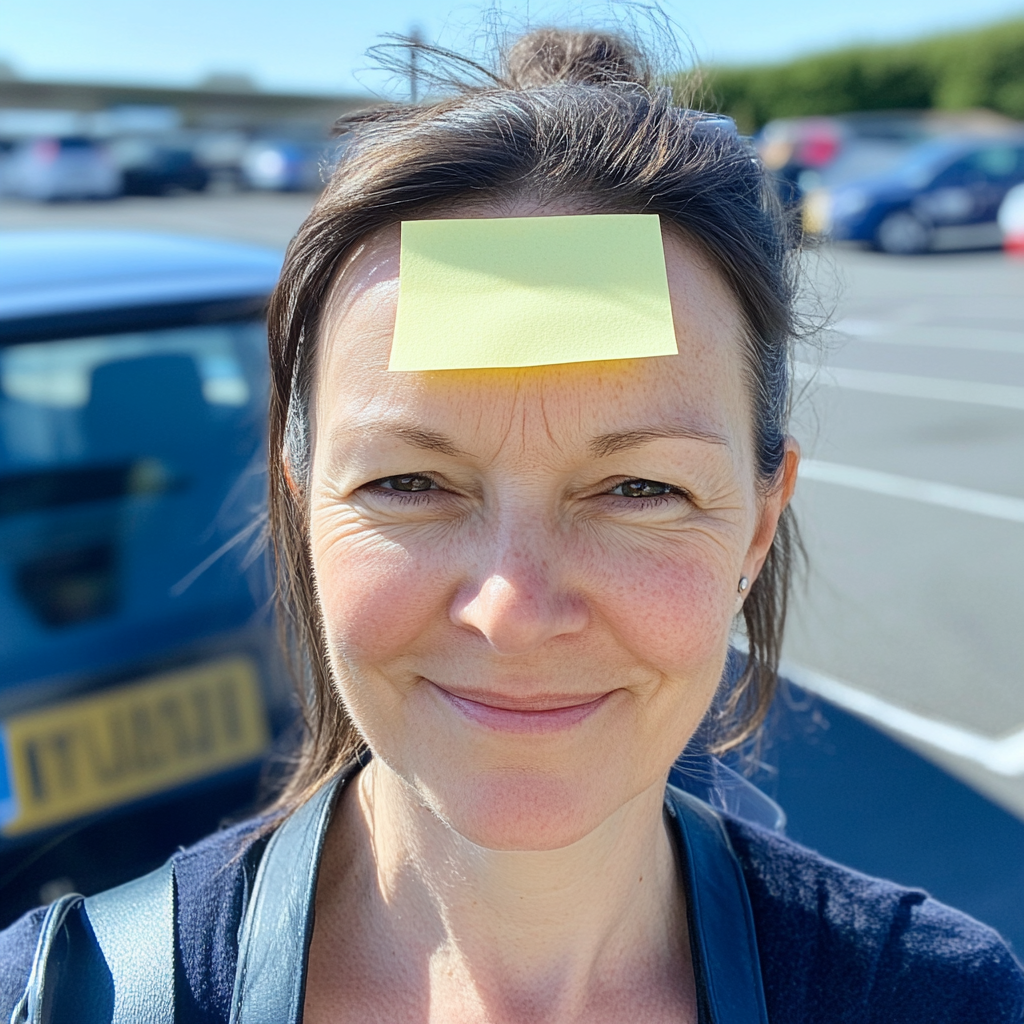 Middle aged woman with post-it notes in Manchester.