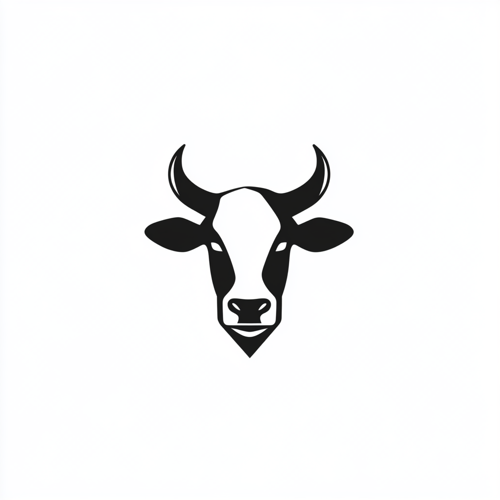 Minimalist, sophisticated cow icon with sleek, rounded edges.