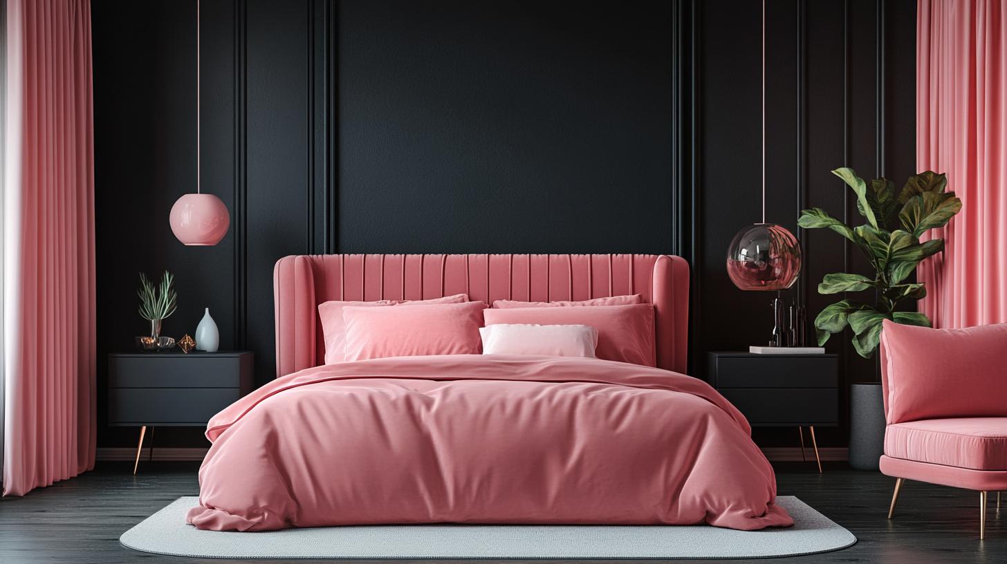 Minimalist Bedroom in Pink and Black Color Scheme 