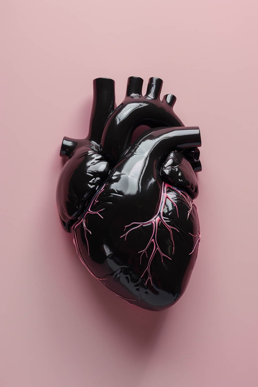 Minimalist Plastic Heart Product Photography in Black and Pink