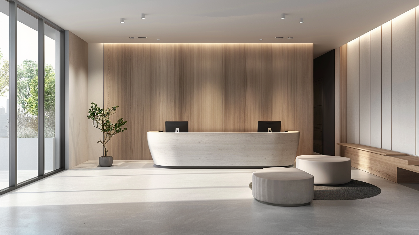 Minimalist Reception Area with Neutral Colors and Contemporary Furniture