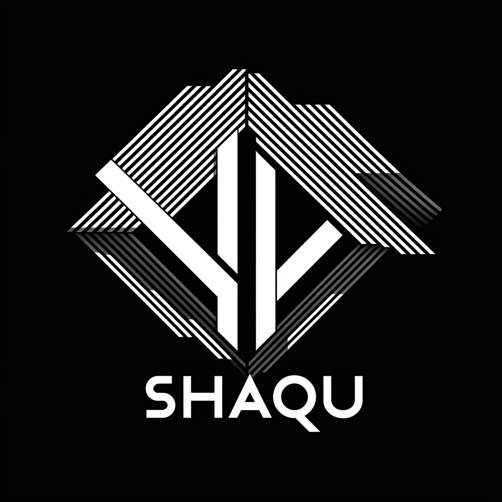 Minimalist SHAQU logo in Bauhaus style with geometric precision.