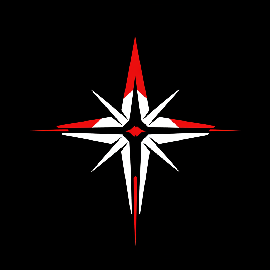 Minimalist Sci-Fi Military Logo in Black, Red & White