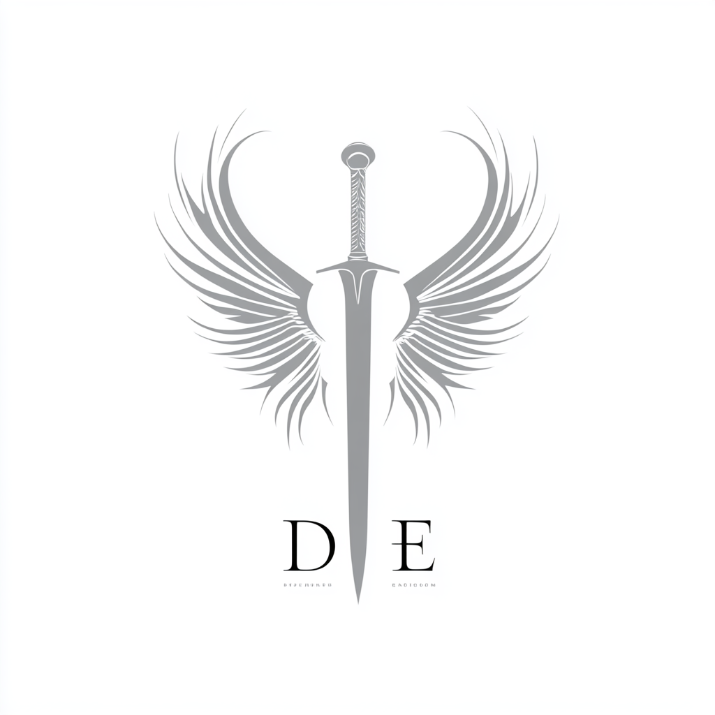 Minimalist Sword Logo Design with 'D' and 'E' Initials