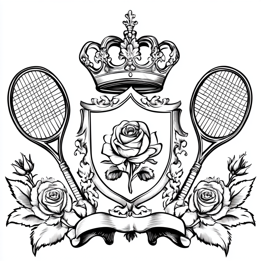 Minimalist Vector Coat of Arms: Rose, Crown, Tennis Rackets