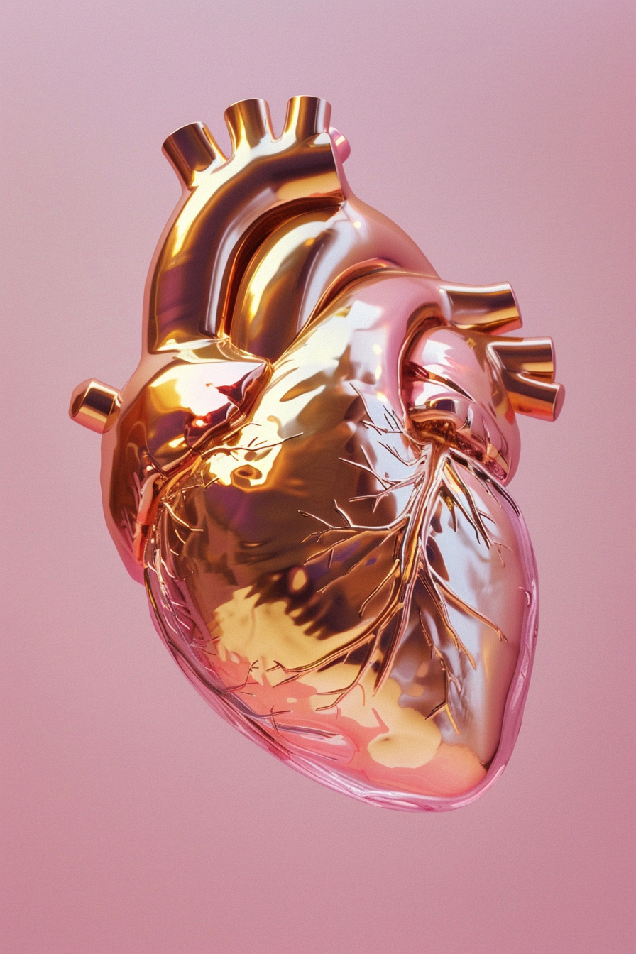 Minimalist artificial human heart on blank background, 2:3 ratio