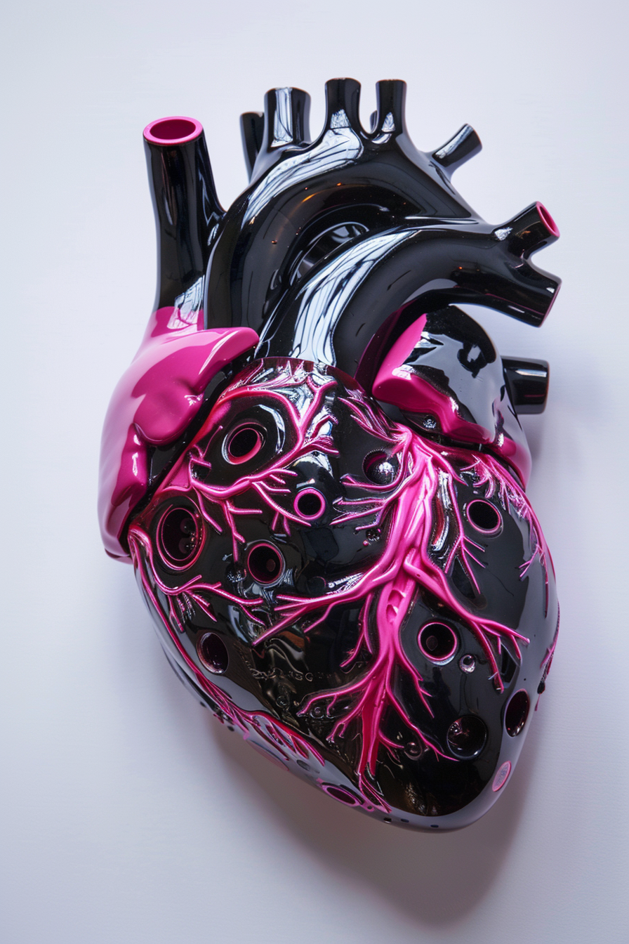 Minimalist artificial human heart product photography