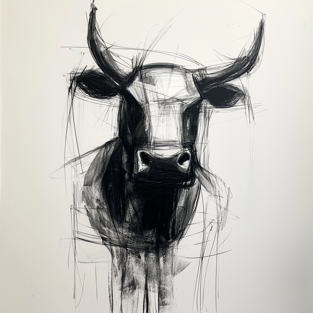 Minimalist charcoal sketch of a bull by Picasso