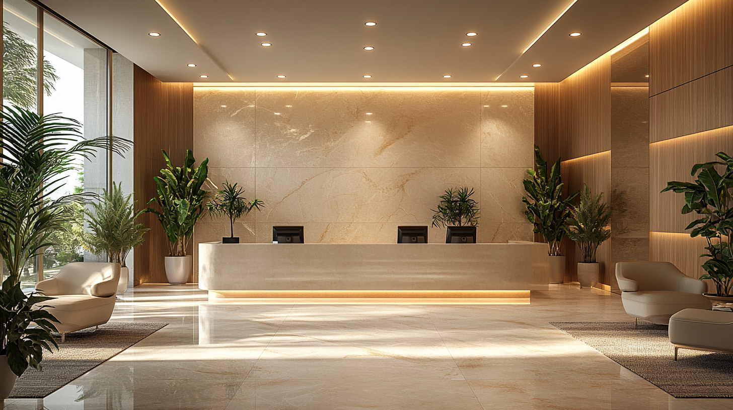 Minimalist elegant doctors office with light tone colors.