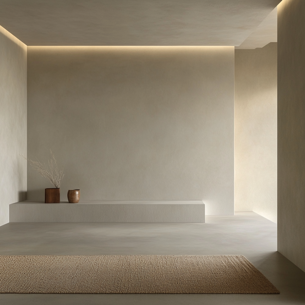 Minimalist entryway with focus on smooth, clean white wall.