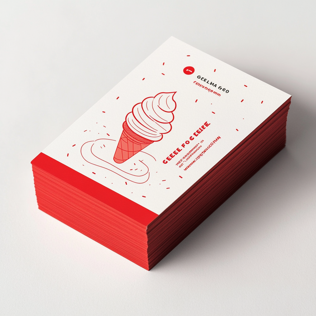 Minimalist ice cream truck business card design with gelato scoops.