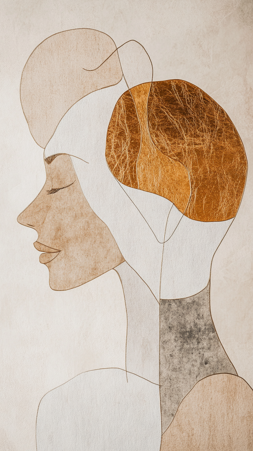 Minimalist portrait of woman with abstract shapes and lines.