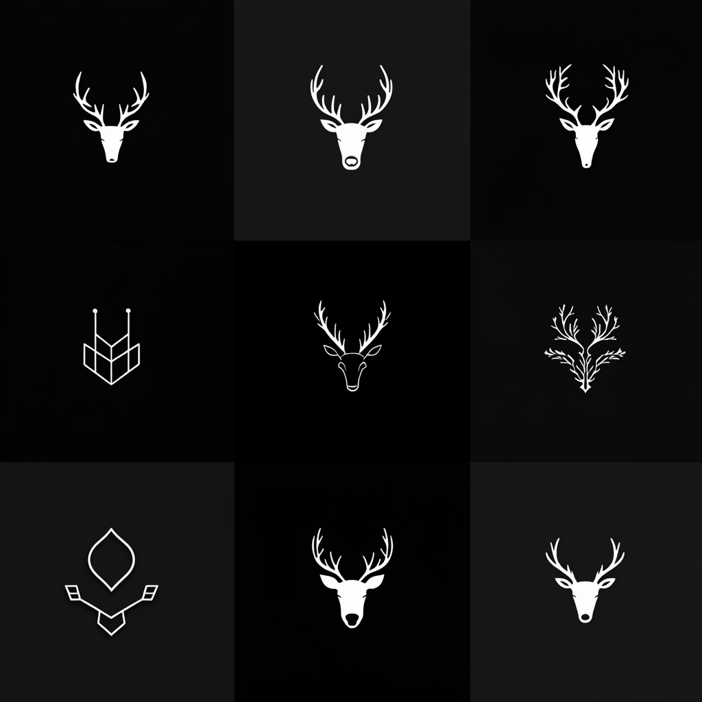 Minimalist reindeer logos in black and white