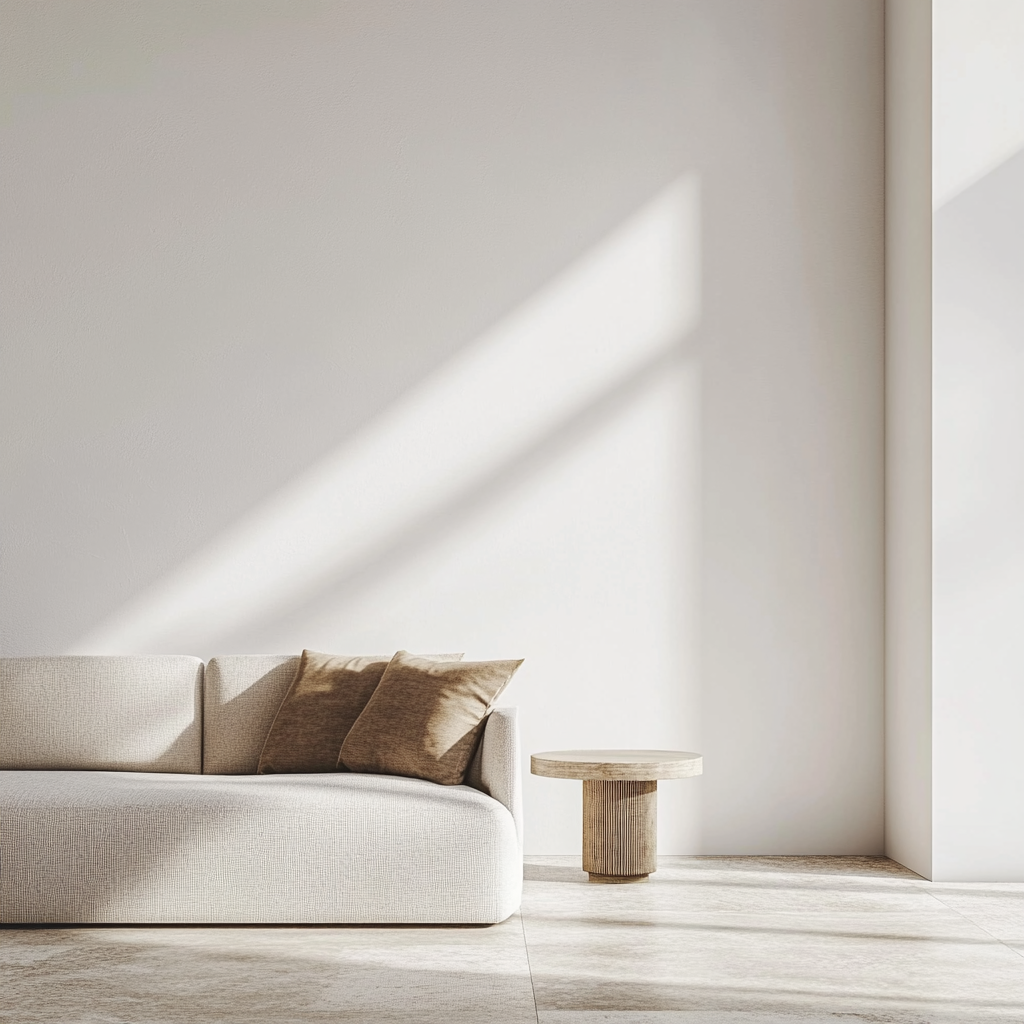 Minimalist room with white wall focus, soft natural lighting.