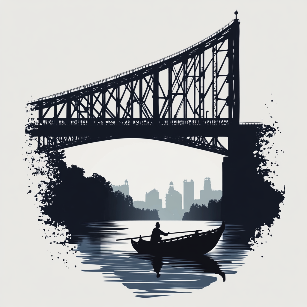 Minimalist t-shirt design with Howrah Bridge and sailor.