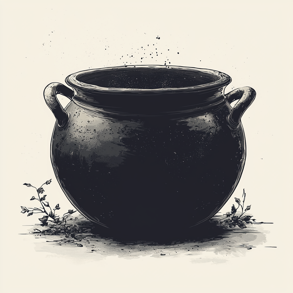 Minimalist vector witch's cauldron on white background illustration.