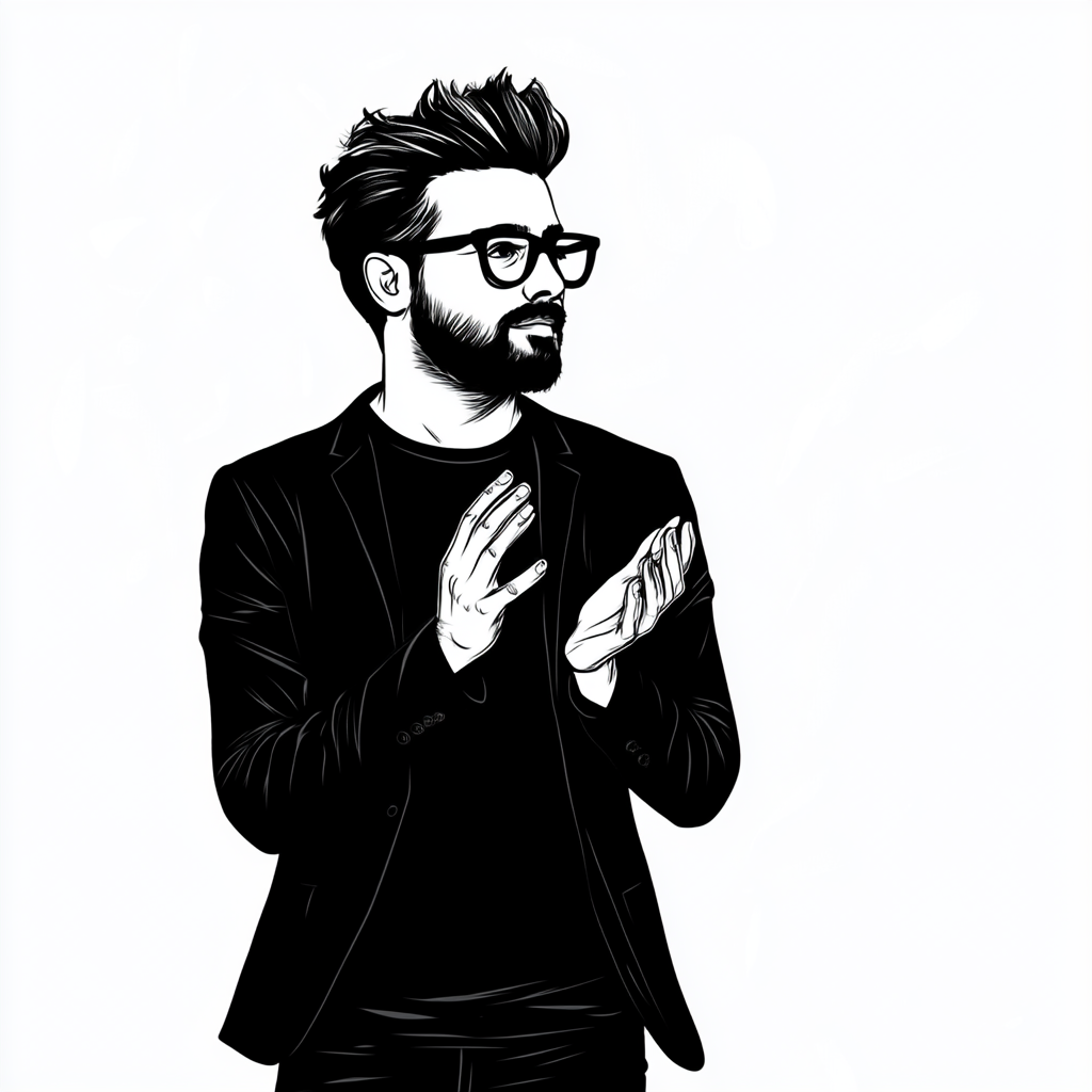 Minimalistic Illustration: Man with Pompadour, Glasses, and Beard