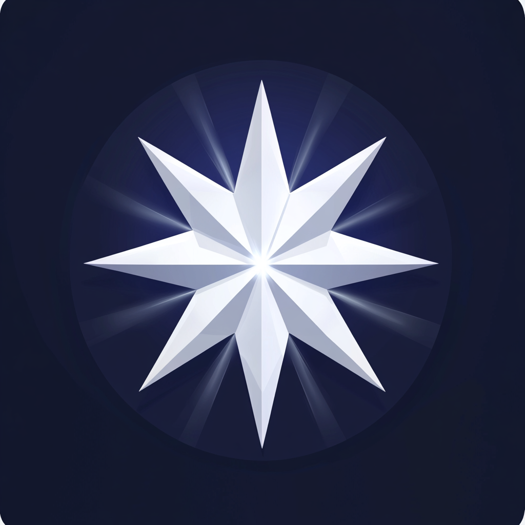 Minimalistic app icon with white star on navy background.