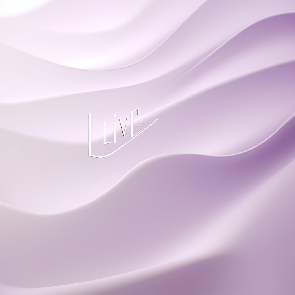 Minimalistic design with word 'Live,' purple background, wave-like lines.