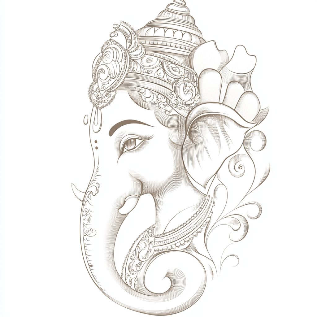 Minimalistic line art of Ganesha, Sweets, balanced composition.