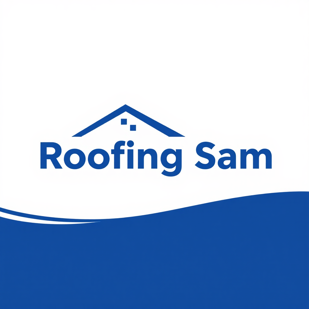 Minimalistic logo for Roofing Sam in blue.