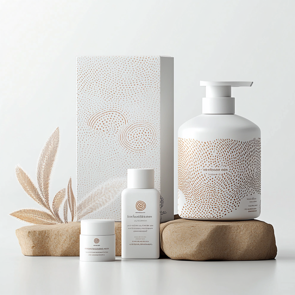 Minimalistic organic skincare packaging with Australian Aboriginal touch