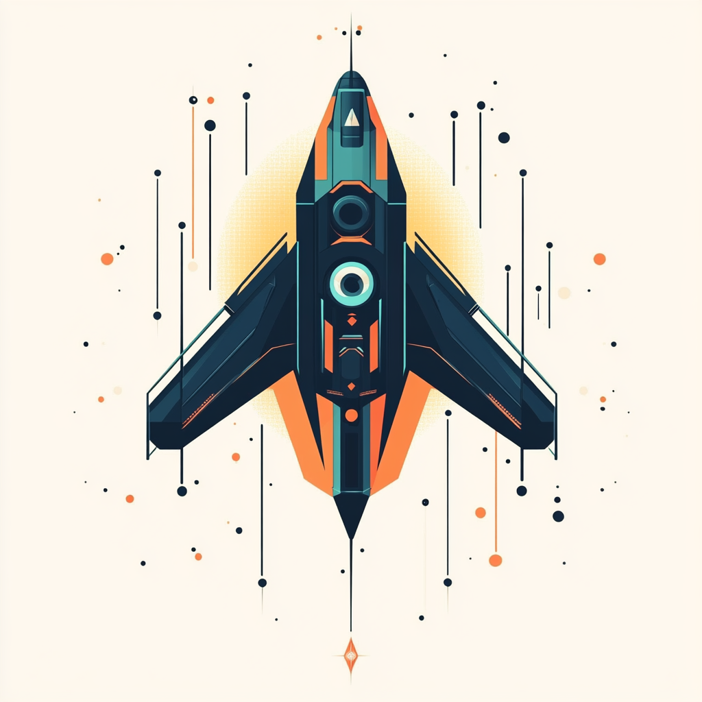 Minimalistic spaceship design with elegant geometry in space