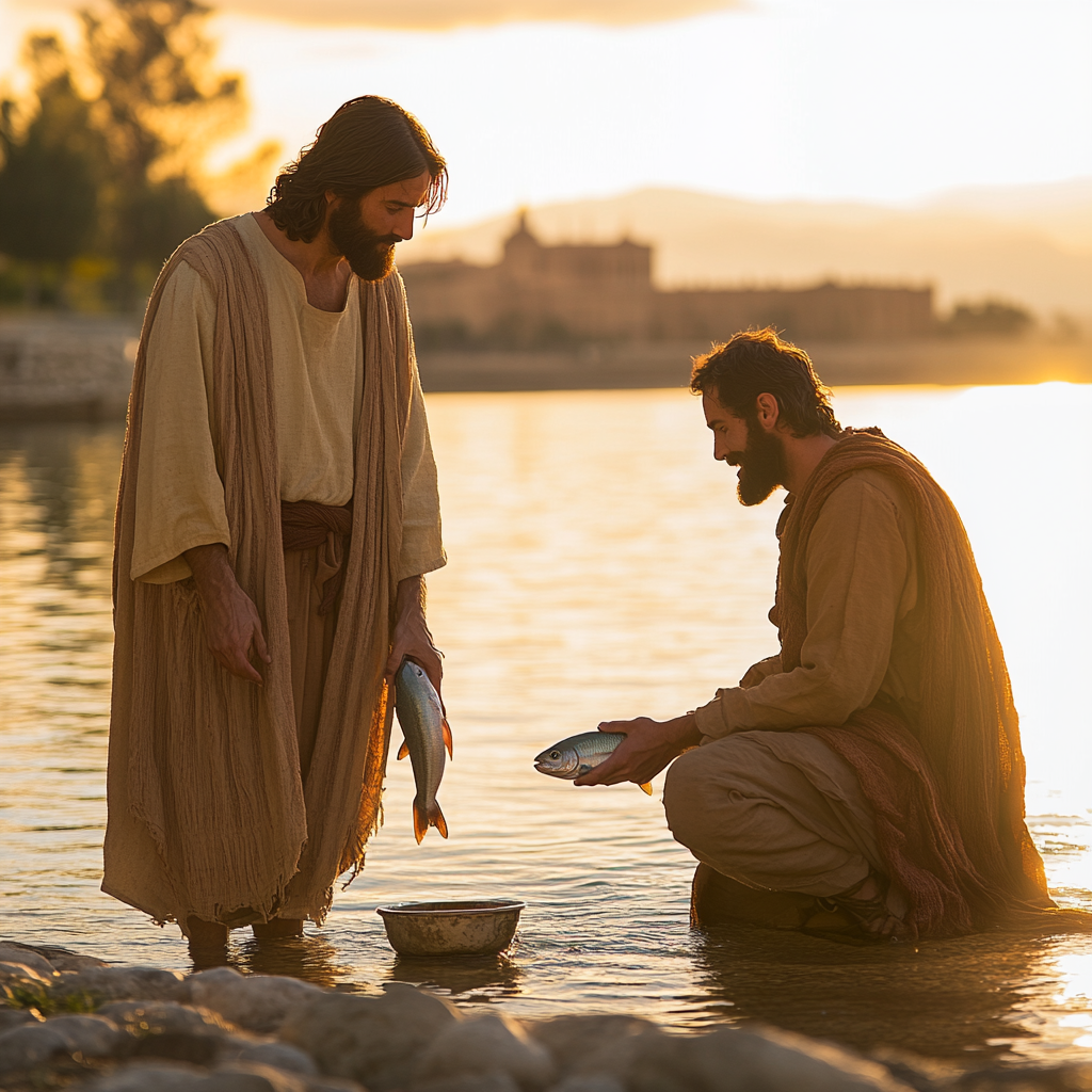 Miraculous moment captured: Peter retrieves coin from fish.