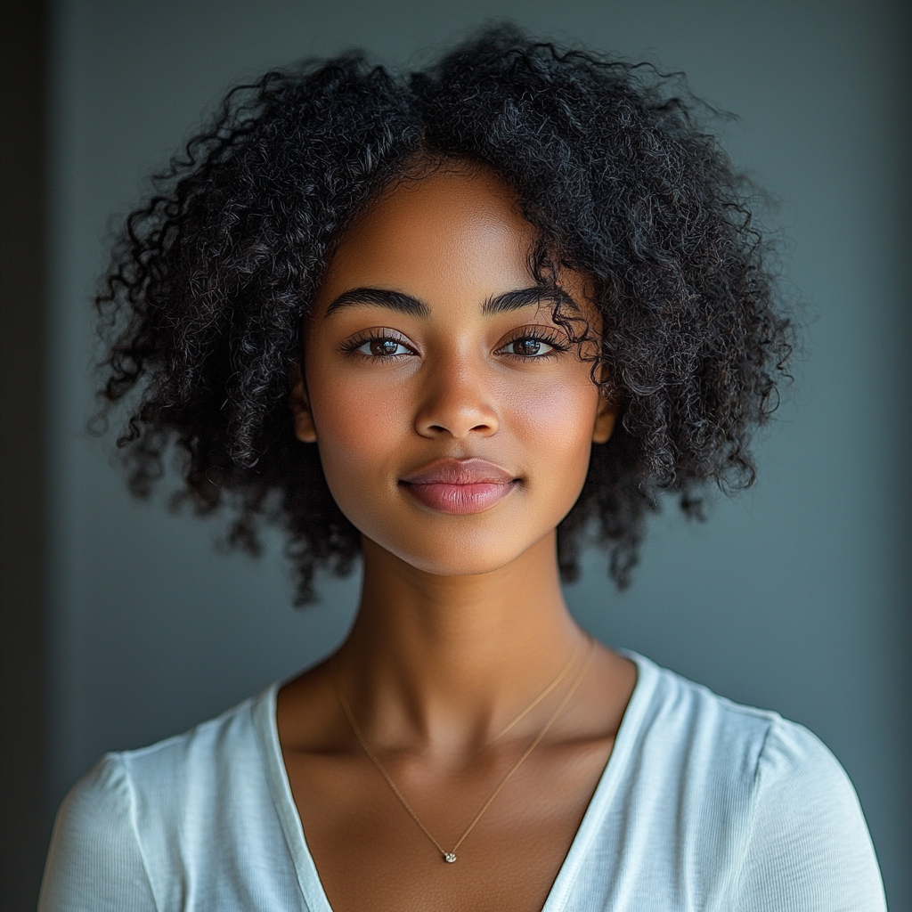 Mixed Asian-African lady with unique features, Sony camera picture.