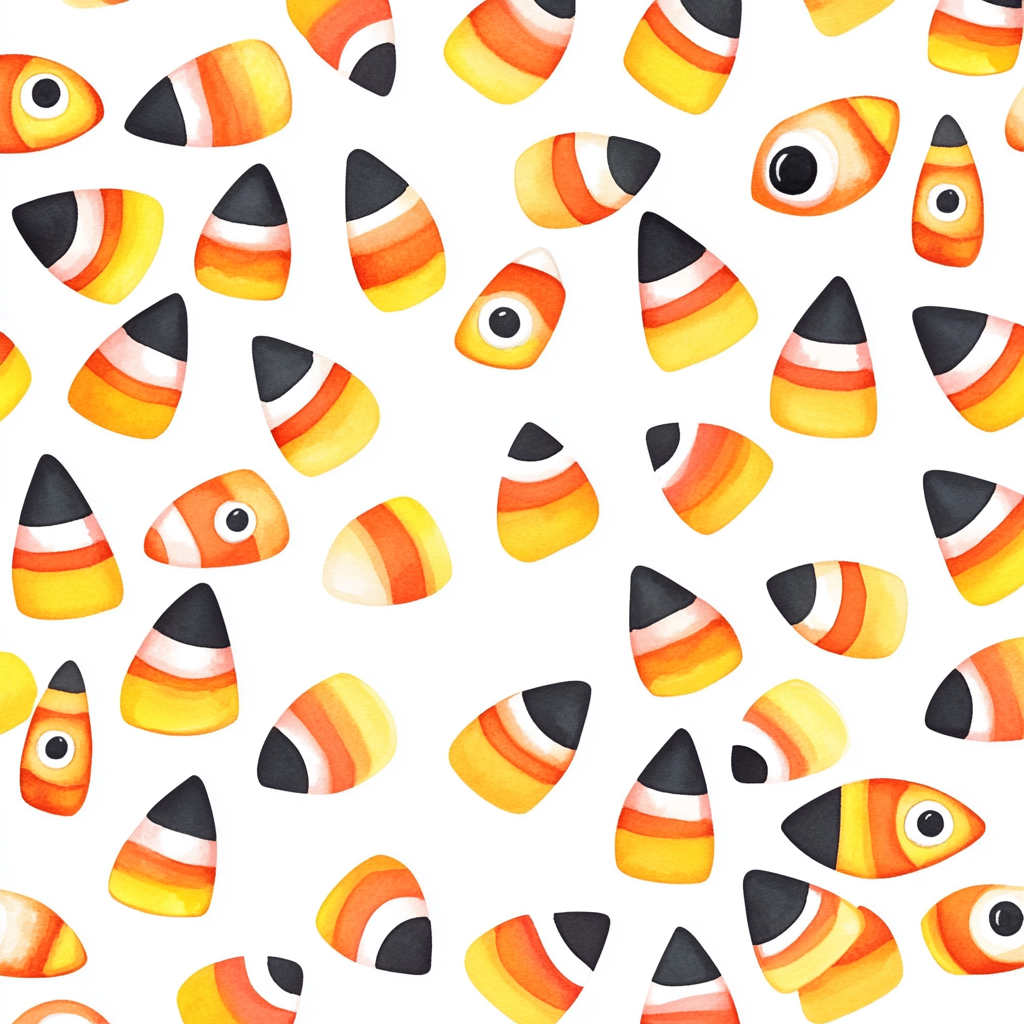 Mixed candy corn and spooky eye pattern, detailed design.