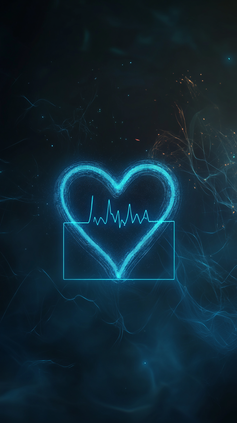 Mobile slide background with glowing heart monitor line.