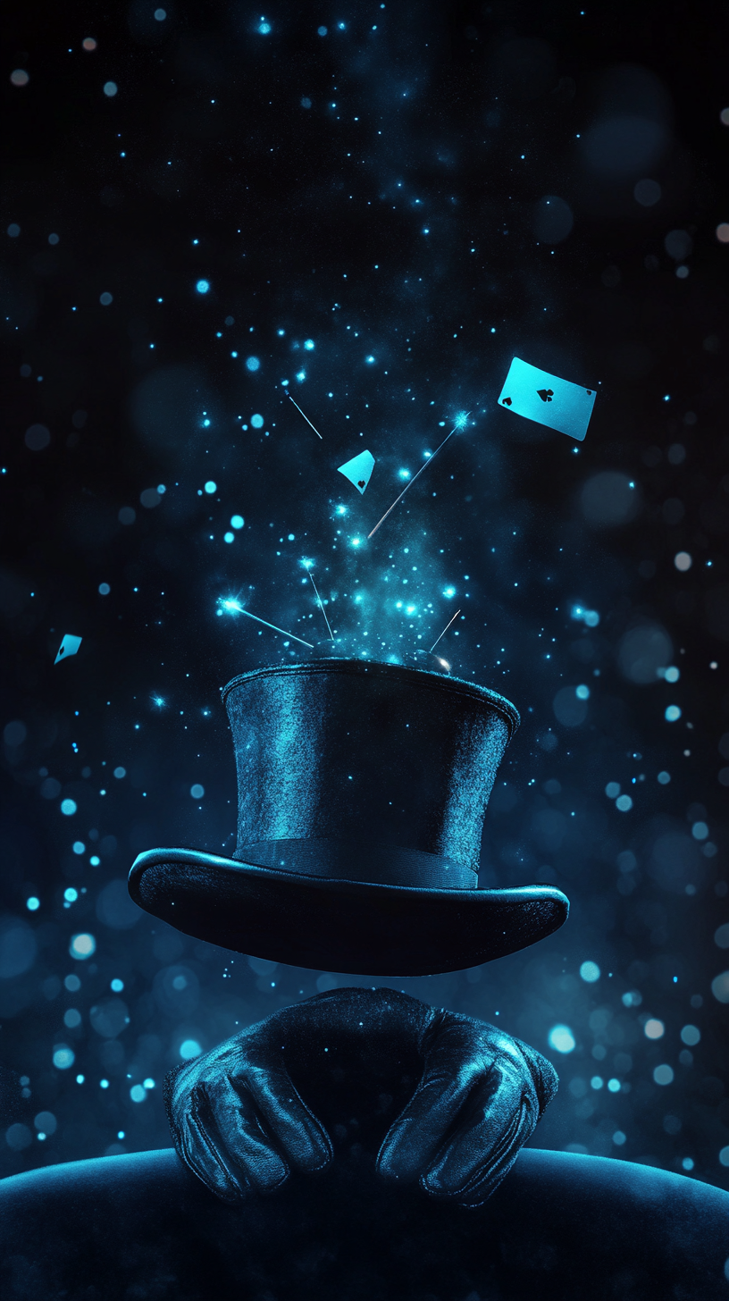 Mobile slide background with magician's top hat and gloves.