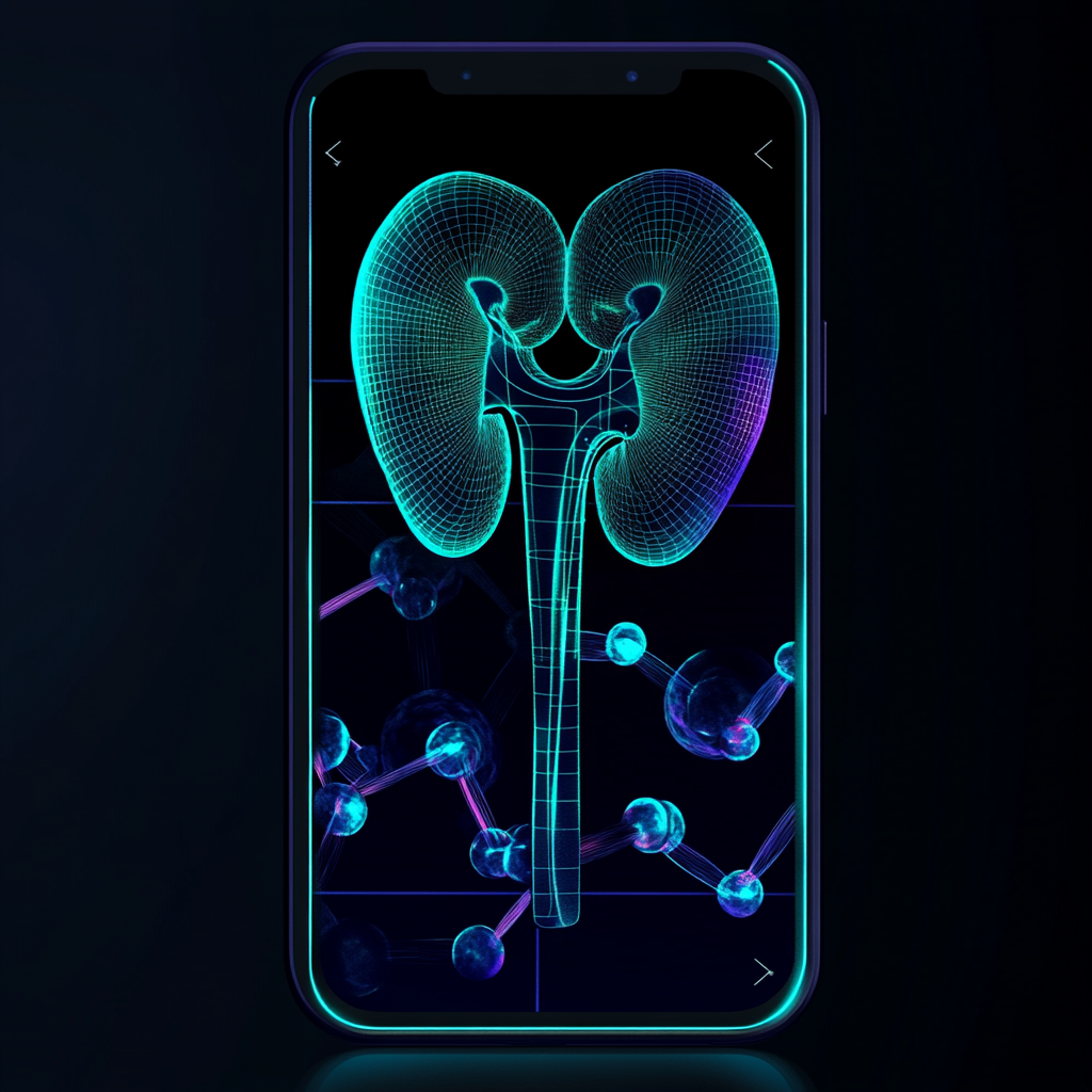 Mobile slide background with stylized kidney illustration.