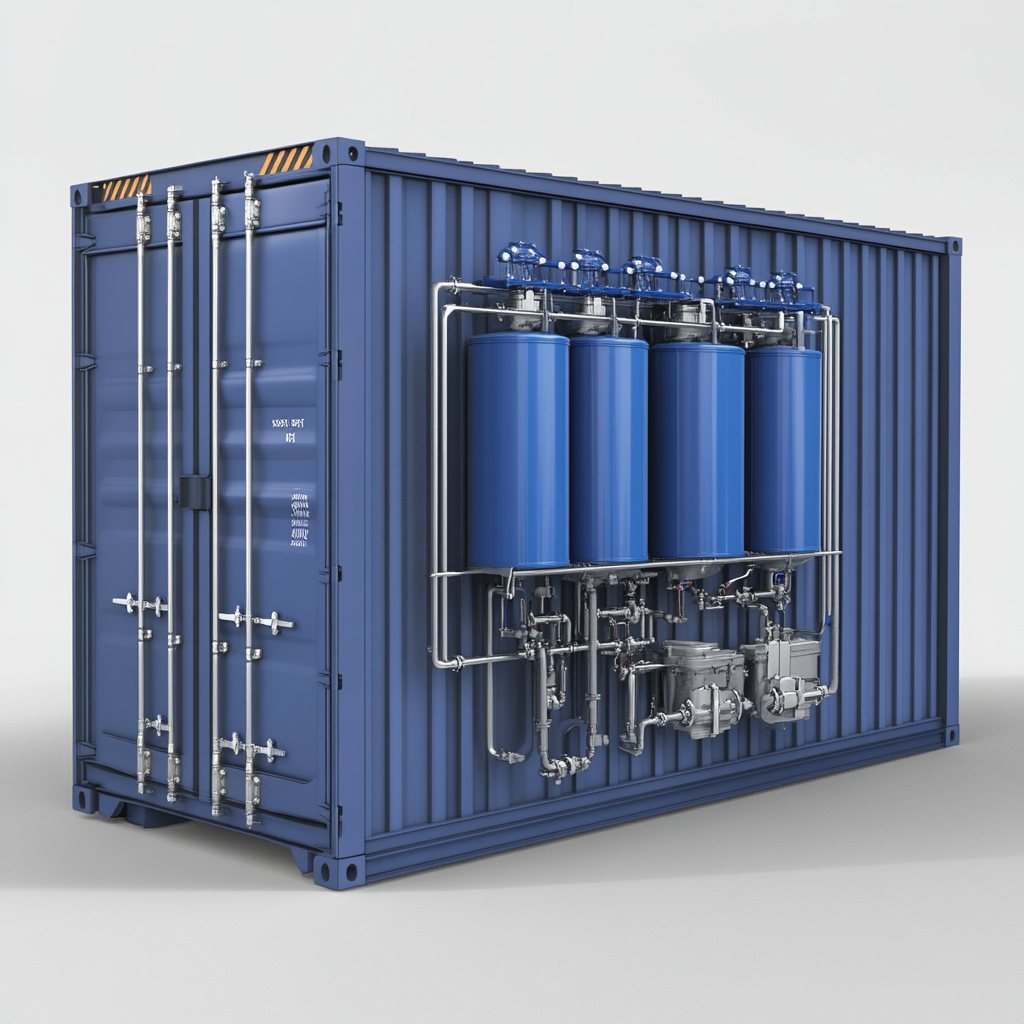 Model 20-foot container with vertical pressurized sand filters.