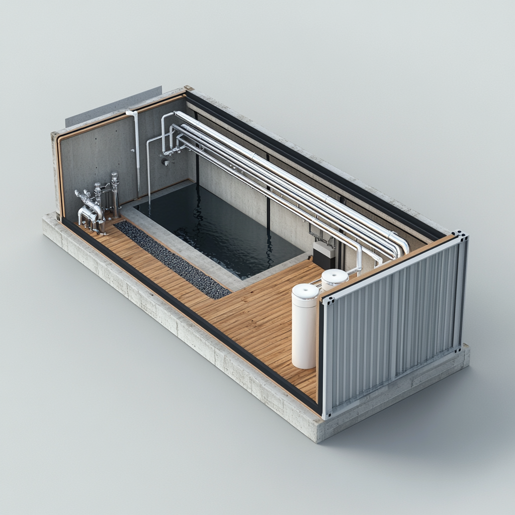 Model a 20-foot container with integrated water unit.