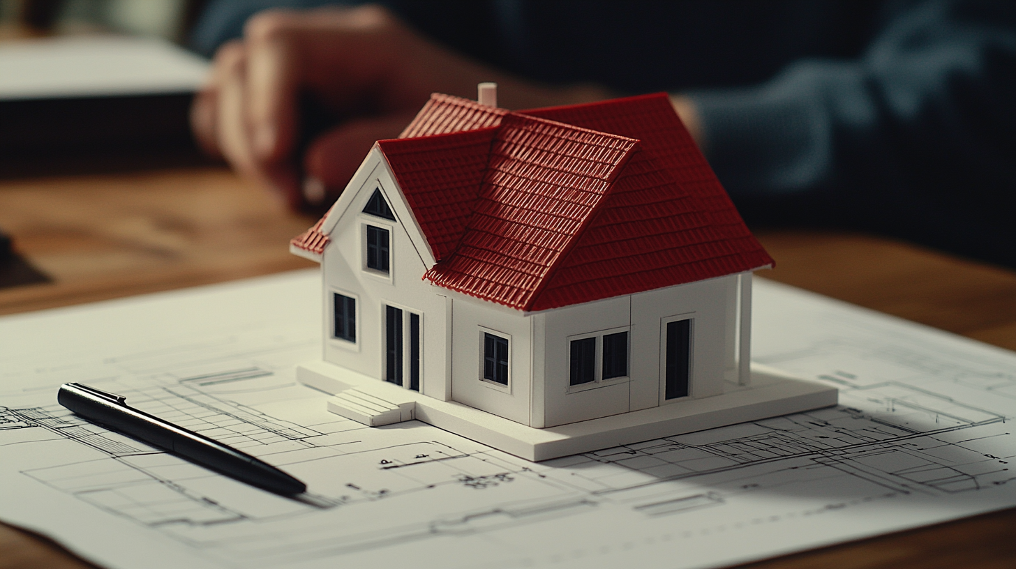 Model of White House on Blueprint with Human Hand