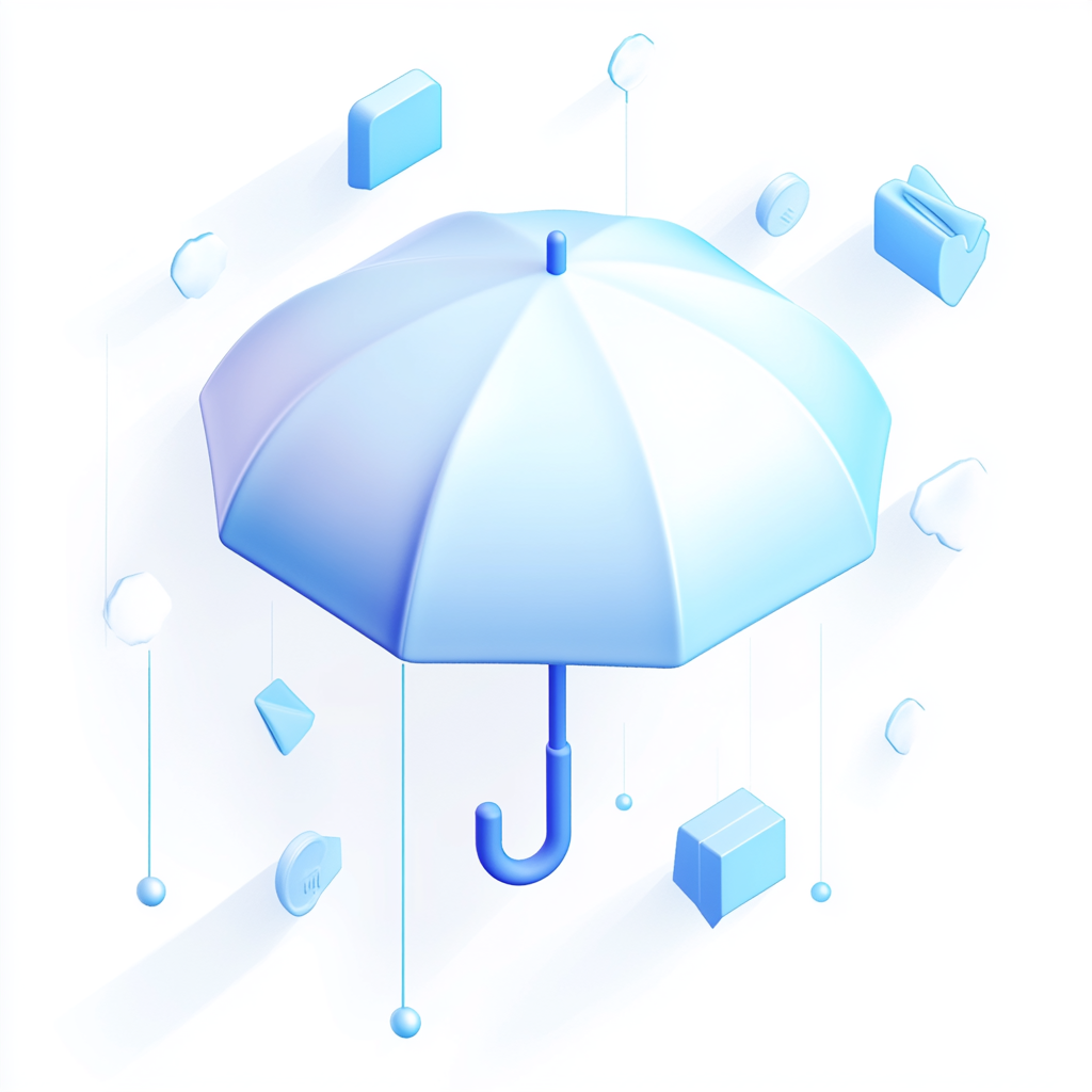 Modern 3D Umbrella Icon with Blue Gradients