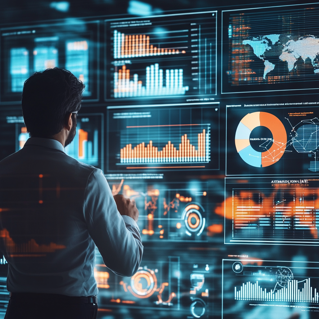 Modern BI presentation highlighting data, AI, efficiency in sales.