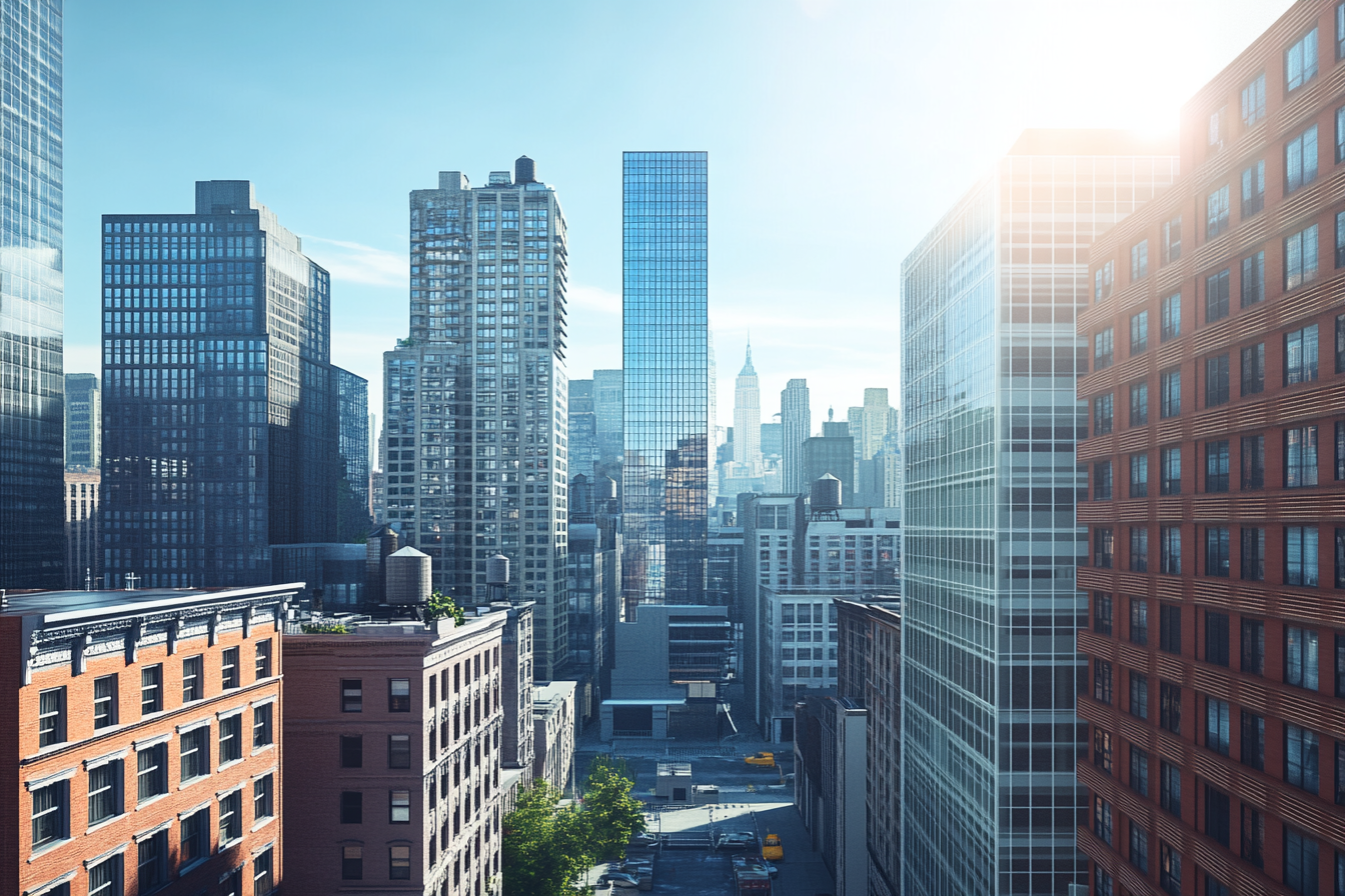 Modern Cityscape with Diverse Buildings, Clear Sky