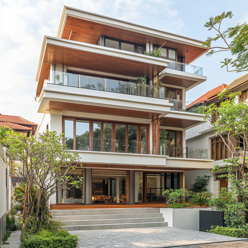 Modern Colonial Five-Story House with Red Tiles 