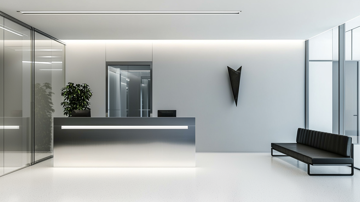 Modern Company Entrance Hall Design In Grey And White