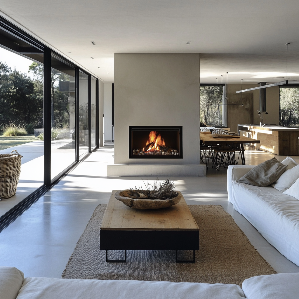 Modern Farmhouse Living Room with Gas Fireplace in Botswana 