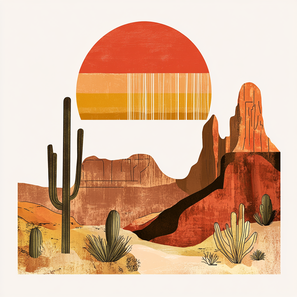 Modern Graphic Design Sunset Desert Collage Art